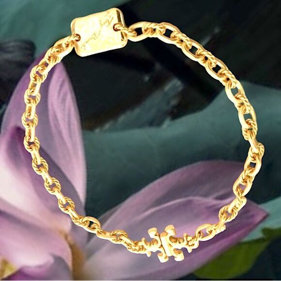 TORY BURCH ROXANNE DOUBLE T LOGO NECKLACE 18K GOLD - Picture 6 of 9